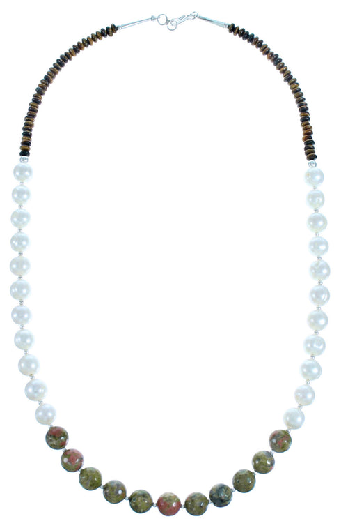 Multicolor And Genuine Sterling Silver Bead Necklace SX115000